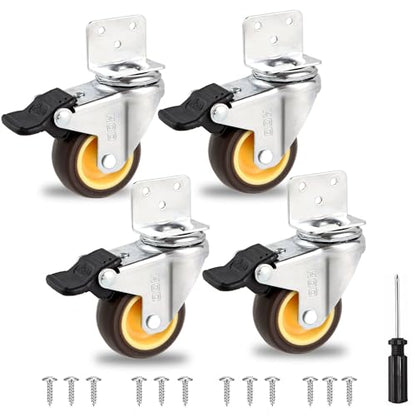 HOD Side Mount Casters with Brake, 2 Inch L-Shaped Small Caster Wheels Set of 4, Furniture Casters 360° Swivel Wheels for Furniture, Table, Baby Bed, Carts Trolley, Cabinet, Loading Capacity 180Lbs - style: 2-inch Brakes