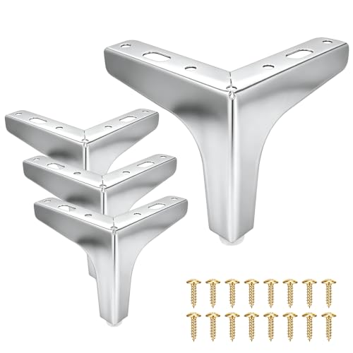 4 Inch Furniture Legs, Polished Chrome Stainless Steel, Modern Polished Metal Replacement Feet for Sofa, Couch, Cabinet, Ottoman, DIY Heavy Duty Furniture Feet (4 Pack) - color: Polished Chrome, size: 4 Inch