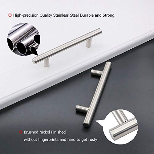homdiy 20 Pack Brushed Nickel Round Bar Cabinet Pull Drawer Handle Stainless Steel Modern Hardware for Kitchen Cabinet Cabinets and Dresser Drawers, 4in Center to Center 201SN - color: Brushed Nickel, size: 4in hole centers