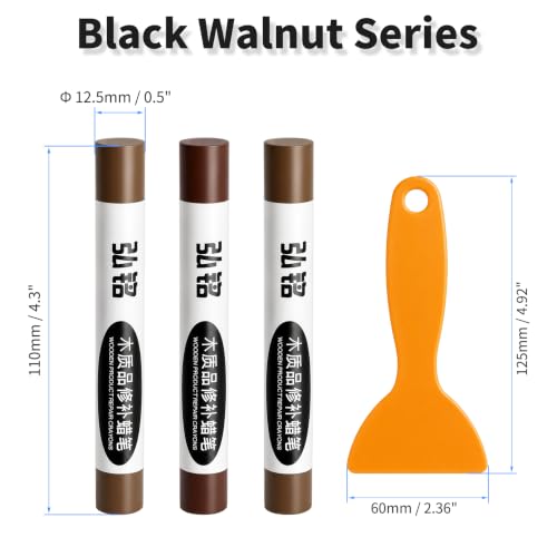 3 Colors Wood Filler Sticks, Black Walnut Series, with Scraper - color: Black Walnut Series