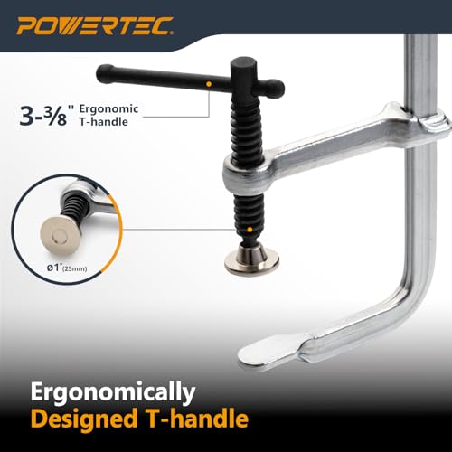 POWERTEC Heavy Duty 12" F Style Bar Clamps, 3-5/8" Throat, 480 lb Clamping Force – Woodworking, Cabinetry, Welding & Workshop Use, 2 Pack (72339) - size: 12" Bar Clamps (2PCs)