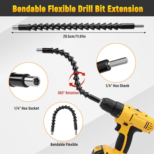 17Pcs Flexible Drill Bit Extension Set with 105-Degree Angle Tool