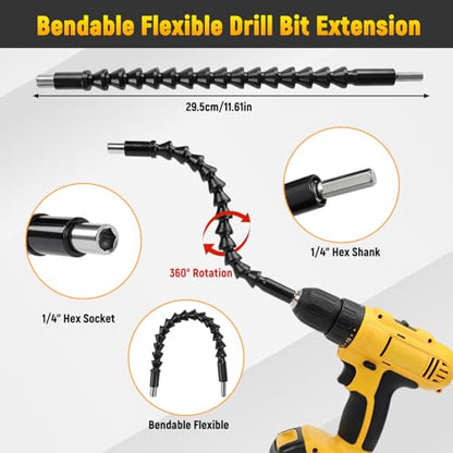 17Pcs Flexible Drill Bit Extension Set with 105-Degree Angle Tool