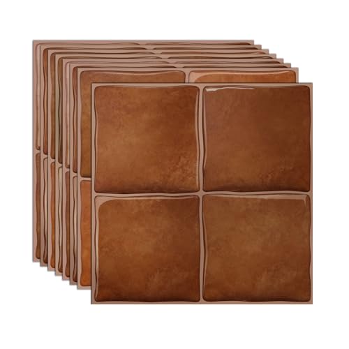 20pcs Peel and Stick Backsplash Wall Tiles, Brown Orange, 6"x6" - color: Brown Orange