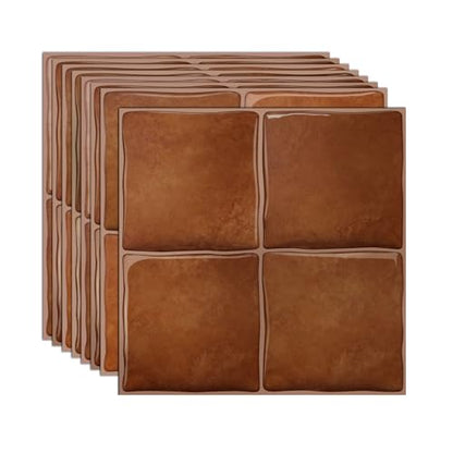 20pcs Peel and Stick Backsplash Wall Tiles, Brown Orange, 6"x6" - color: Brown Orange