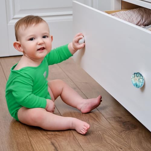 8Pack1.5 Ceramic Starfish Shells Knob Coastal Furniture Ocean Nursery Beach Themed Decorative Cabinet Dresser Drawer Pulls and Knobs