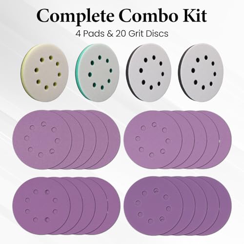 5 Inch 8 Hole Orbital Sander Foam Pads and Sanding Discs Hook and Loop - color: 4PC Pads & 20PC Sanding Discs