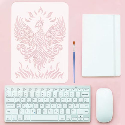 FINGERINSPIRE Phoenix Stencil for Adults Painting 8.3x11.7 inch with Paint Brush Reusable Fire Pattern Drawing Template Hollowed Keltic Knot Flame Phoenix Template Animal Theme Stencil for Adults - color: Phoenix