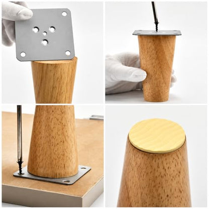 Wood 4 Inch Furniture Legs Set of 4 Round Solid Mid Century Couch Feet Replacement Legs for Sofa Dresser Cabinet Bed Ottoman Home DIY - color: Round Straight Natural