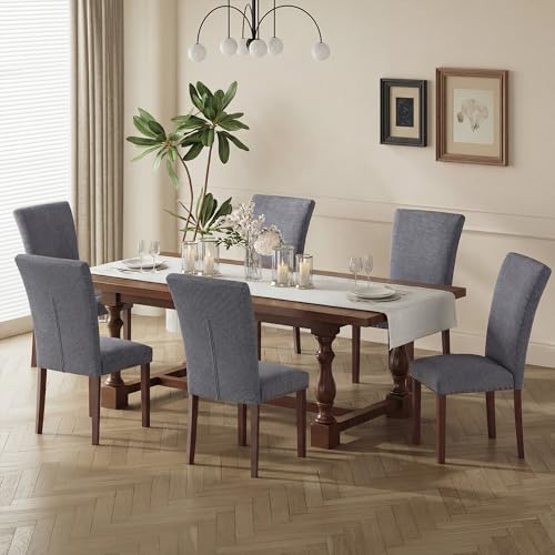 COLAMY Upholstered Parsons Dining Chairs Set of 4, Fabric Dining Room Kitchen Side Chair with Nailhead Trim and Wood Legs - Dark Grey - color: F-darkgrey, size: Set of 4