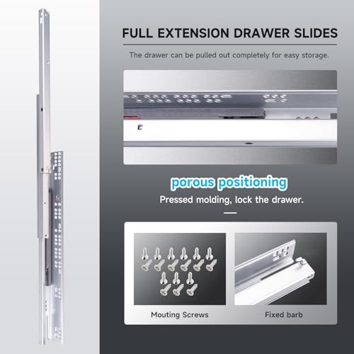 Hitess 6 Pair 21 Inch Undermount Soft Close Drawer Slides Full Extension - size: 21 Inch