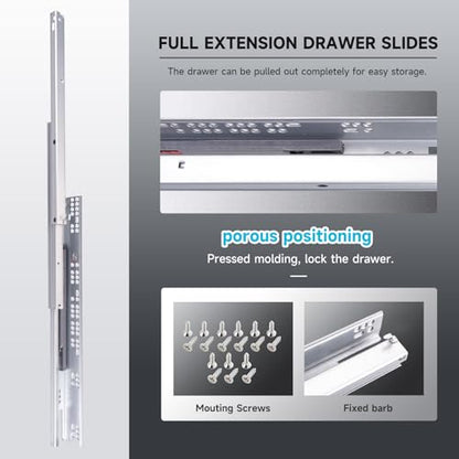 Hitess 6 Pair 21 Inch Undermount Soft Close Drawer Slides Full Extension - size: 21 Inch