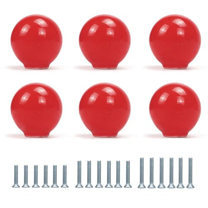 FOAN Cabinet Knobs 6 Pack, Ceramic Drawer Grip Handle, Suitable for Cupboard/Drawer/Dresser/Toilet/Kids Room, 1-1/4inch, Equipped with Multi Size Screws, Red - color: Red