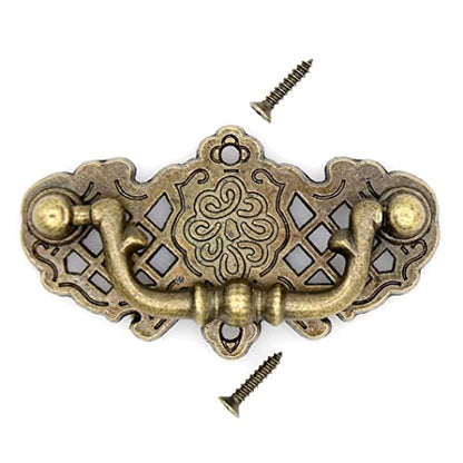 LXZ 4 PCs Vintage Antique Brass Bail Pull Handle for Wooden Drawer Cabinet Cupboard, Length 2.6" (6.6 cm) and Height 1.5" (3.7 cm)