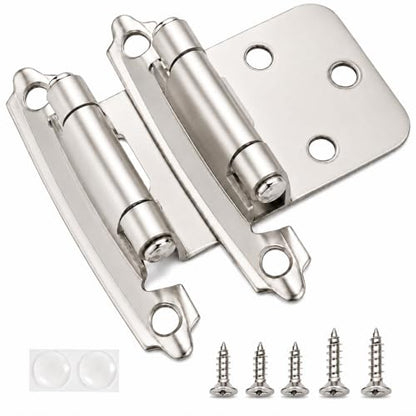 Decobasics 25 Pairs (50pcs) Self Closing Variable Overlay Flush Cabinet Hinge - Satin Nickel - color: As the picture shown, size: 1/2"