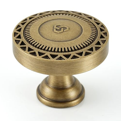 2 Pack Solid Brass Cabinet Knobs, Industrial Style Drawer Knobs, Brushed Antique Brass Cabinet Knobs for Kitchen, Bathroom, and Furniture - size: Knob-B
