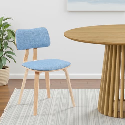 Armen Living Jaguar Mid-Century Dining Chair with Light Blue Fabric Upholstered Seat and Patterned Oak Wood Finish - color: Light Blue /Oak, size: Single
