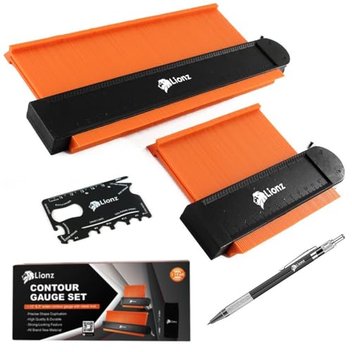 Lionz Contour Gauge with Lock, Mechanical pencil, and multifunction Tool 10+5 Inch, Super Gauge Shape and Outline tool to Copy Angles and Odd Shapes - Gift for Men, Handyman, DIY, Construction. - size: Side Lock Clip (Pack of 2 (5" & 10")