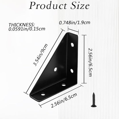 10Pcs Triangle Corner Braces Brackets, 65mm Heavy Duty Large Metal Corner Bracket Support, Universal Black Angle Corner Connectors for Home Furniture Cabinet Bed Table Chair Bookshelf