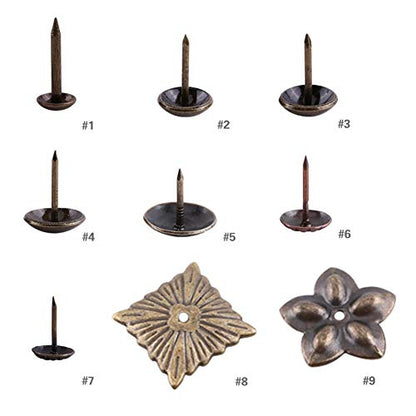 Hilitand 100pcs Upholstery Tacks,Furniture Nails Pins Sofa Rivet Upholstery Pins Craft Thumbtack Tack,Antique Brass (Daisy Nail 11x16mm)