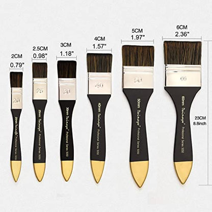 Artist Flat Paint Brush-Large Wash Brushes Set for Gesso, Varnishes, Acrylic Painting, Watercolor, Wood, Wall, Furniture-Brush Cleaner 6 Pcs 6 Size Black