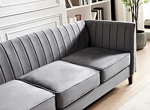 Container Furniture Direct Modern Luxury Velvet Couches for Living Room with High Density Foam, Soft Fabric Upholstery, Removable Cushions and Solid Wood Legs, 3 Piece Set Chair, Loveseat & Sofa, Grey - color: Grey, size: 3 Piece Set