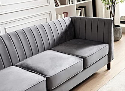 Container Furniture Direct Modern Luxury Velvet Couches for Living Room with High Density Foam, Soft Fabric Upholstery, Removable Cushions and Solid Wood Legs, 3 Piece Set Chair, Loveseat & Sofa, Grey - color: Grey, size: 3 Piece Set