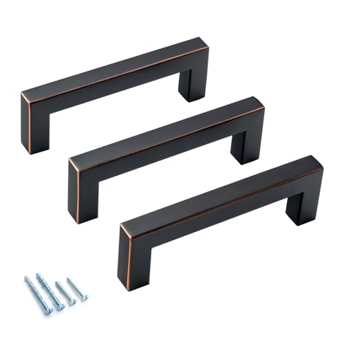 30 Pack Oil Rubbed Bronze Cabinet Pulls 3 3/4 Inch Square Drawer Pulls Brushed Bronze Cupboard Handles Modern Stainless Steel Kitchen Handles for Cabinets and Drawers - color: Oil Rubbed Bronze, size: 3.75 inch hole center (96mm)