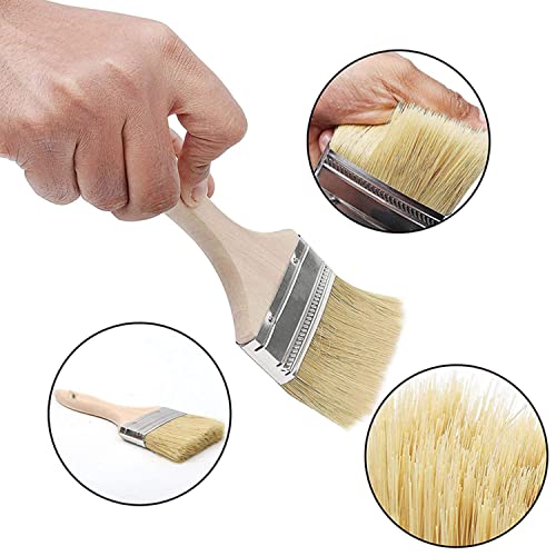 Chalk and Wax Paint Brush Set, Natural Bristle Wood Handle Round and Flat Edge Paint Brushes Multi-use Wax for Furniture Refurbished Cabinets Chairs DIY Home Decor Painting Waxing or Clean(4PACK)