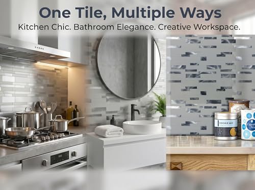 weimeisc10 Pcs Peel and Stick Backsplash Tiles,Grey+Frosted Silver - color: Grey+Frosted Silver