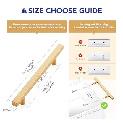 Ravinte Champagne Gold Handles Square Cabinet Hardware 4-1/2 Inch 10 Pack - size: 4-1/2" Hole Center