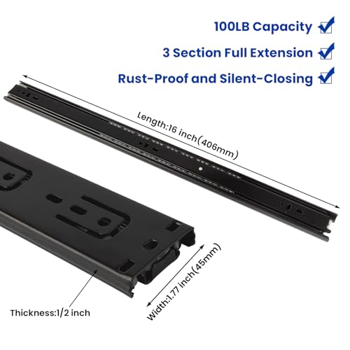 LONTAN 10 Pairs Black Side Mount Drawer Slides 16 Inch Heavy Duty Rails - color: Black, size: 16 Inch - Drawer Slide