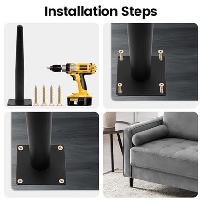 Geesatis 10" Furniture Legs,Round Solid Iron Tapered Legs,4Pcs Black - color: Black, size: Height: 10 inch & Straight