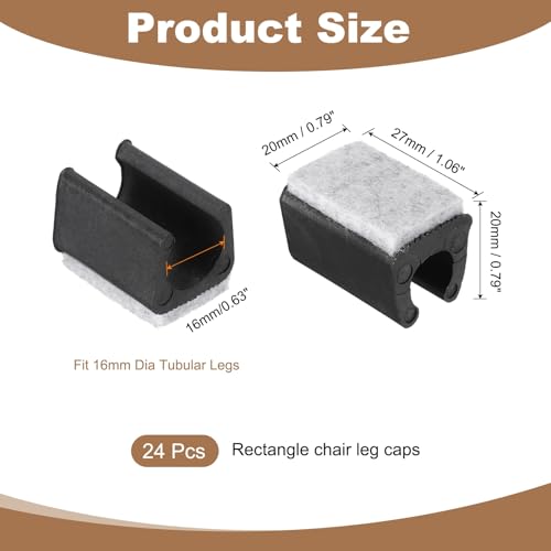 uxcell 24 Pcs Rectangle U Shaped Chair Leg Caps with Felt Pads, Black - color: Black, size: Fit 16mm Dia.