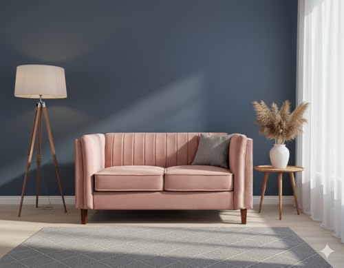 Container Furniture Direct Cavira Luxury Velvet Couch for Living Room with High Density Foam, Soft Fabric Upholstery, Removable Cushions and Solid Wood Legs, 60.2'' Wide Loveseat, Rose - color: Rose, size: Loveseat