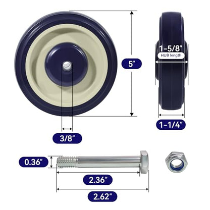 5" Shopping Cart Wheels, 3/8" Axle Replacement Casters Polyurethane Wheels for Cart 1400lbs Total Capacity(4 Pack) - style: Navy(3/8'' Bore)