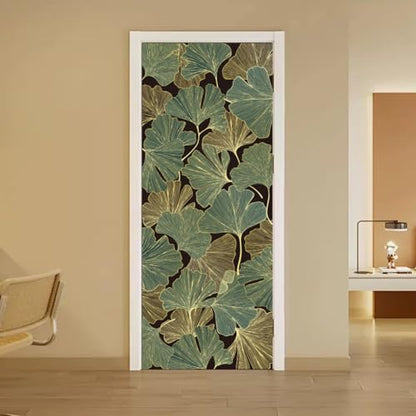 arricraft 2 Sheets Ginkgo Self-Adhesive Door Sticker, 31.5x78.7inch Golden and Green Ginkgo Door Murals Stickers PVC Removable Wallpaper Decoration for Bedrooms Living Room - style: Green Ginkgo