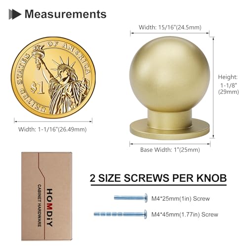 homdiy 25 Pack 15/16in Matte Gold Cabinet Knobs - color: Matte Gold