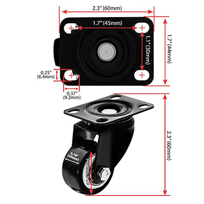 Online Best Service™ Swivel 1.5" Caster Wheels Rubber Base with Top Plate & Bearing Heavy Duty (12 Pack Without Brake)