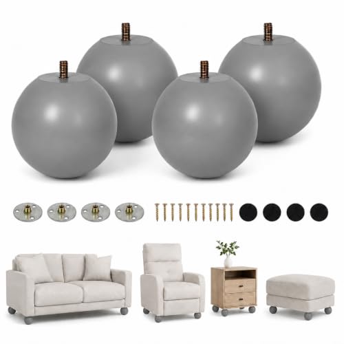 4 Inch Wooden Sofa Legs Set of 4 Gray Wood Round Sofa Legs with Mounting Plate Screws Solid Wood Furniture Feet for Couch Bed Cabinet Bookcase Ottoman - color: Grey