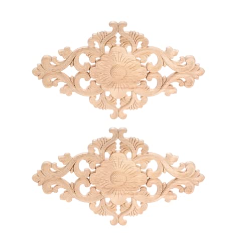 2Pcs Wood Carved Appliques Onlays Center Carving Decals for Furniture - color: 2-pack, size: 30x18cm/11.81"x7.09"