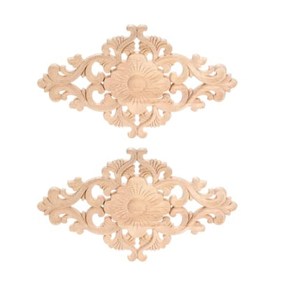 2Pcs Wood Carved Appliques Onlays Center Carving Decals for Furniture - color: 2-pack, size: 30x18cm/11.81"x7.09"