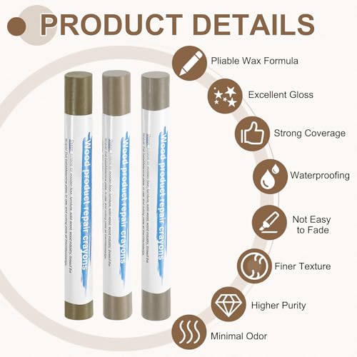uxcell 3Pcs Wood Filler Sticks, Wax Crayons, 3 Colors Coffee Brown Series - color: Coffee Brown Series
