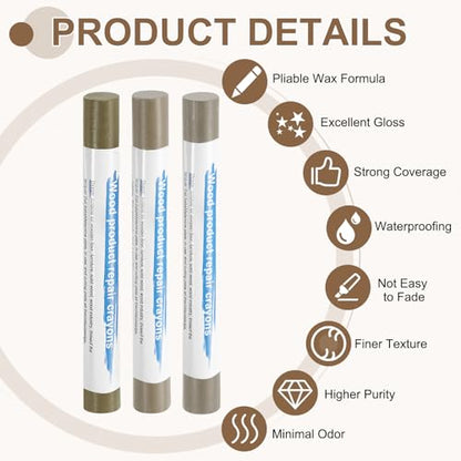 uxcell 3Pcs Wood Filler Sticks, Wax Crayons, 3 Colors Coffee Brown Series - color: Coffee Brown Series