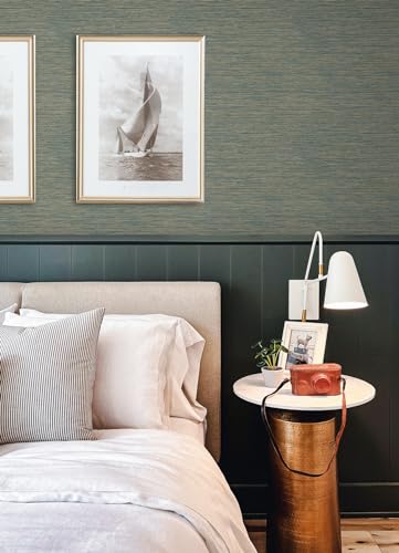 RoomMates Teal Dimensional Grasscloth Peel and Stick Wallpaper - color: Teal