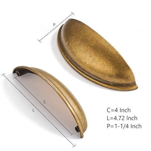 2 Pack 4" Drawer Pulls Antique Brass Cabinet Cup Pulls Kitchen Hardware Cabinet Handles Drawer Handles Knobs 4 inch (102mm) Center to Center - color: Antique Brass, size: 4 inch Hole Center, style: 2 Pack