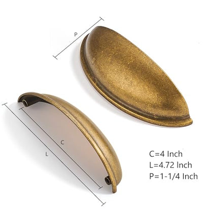 2 Pack 4" Drawer Pulls Antique Brass Cabinet Cup Pulls Kitchen Hardware Cabinet Handles Drawer Handles Knobs 4 inch (102mm) Center to Center - color: Antique Brass, size: 4 inch Hole Center, style: 2 Pack