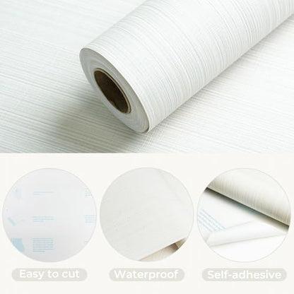 YXTII 20.8" x 196.8" Grasscloth Peel and Stick Wallpaper, White Neutral Textured Wallpaper for Bedroom Bathroom Office Self-Adhesive Thick Fabric Wall Paper - color: Cream, size: 20.8" x 196.8"