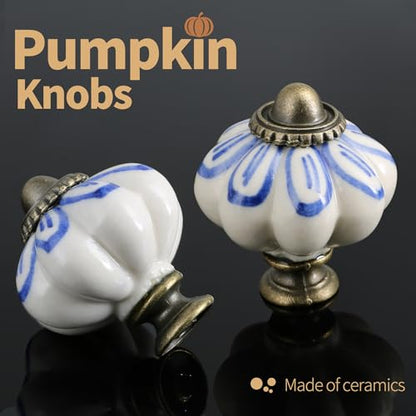 12pcs Ceramic Pumpkin Knobs - Blue Petal - style: Blue Petal