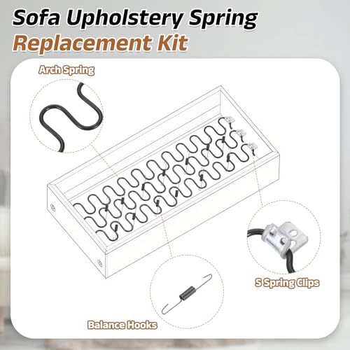 uxcell 2Pcs 17.7" Upholstery Spring Replacement Kit, Carbon Steel Sagging Cushions Repair Kit Arch Spring with Balance Hooks, S Spring Clips, Screws for Sofa Recliner Chair, Gold - color: Gold, size: 17.7"